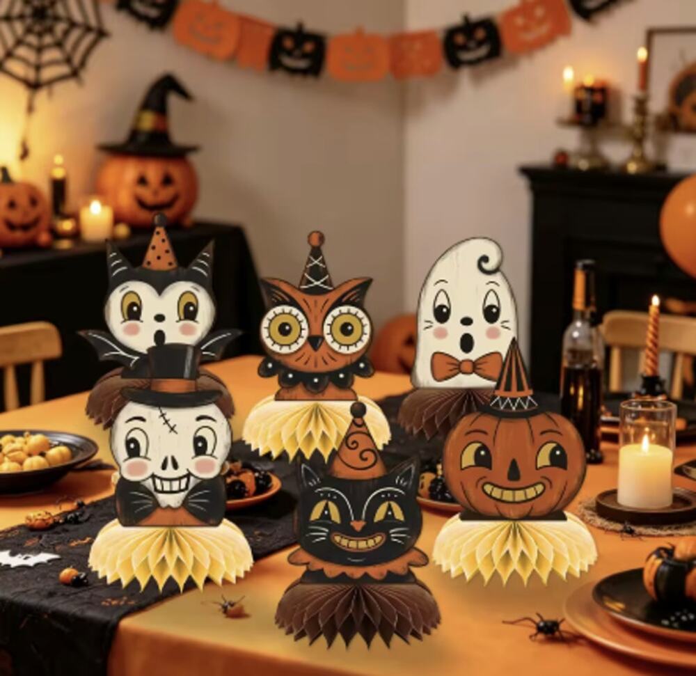 Vintage Style Halloween Honeycomb Ornaments, Home/Party Decorations, Set of 6